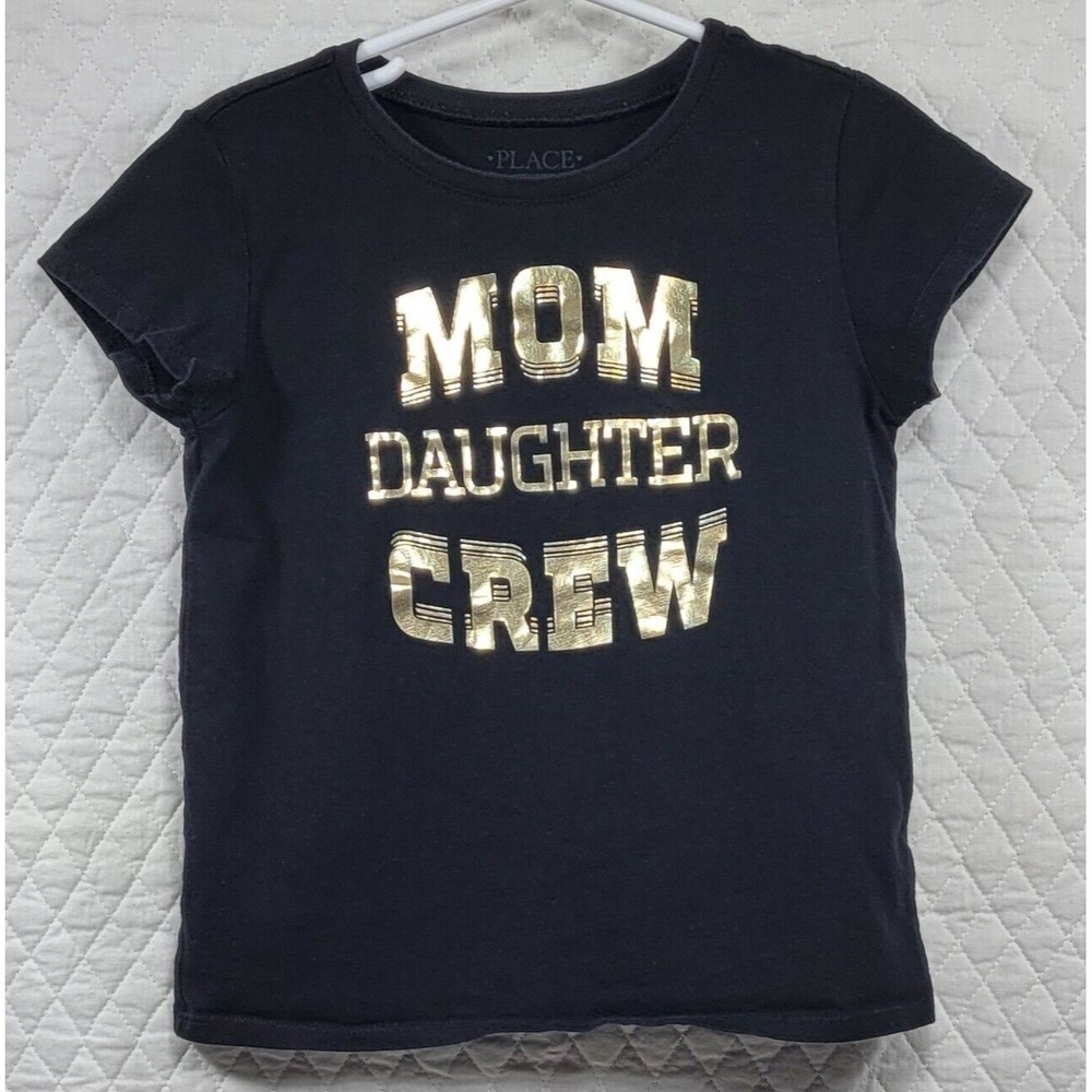 Children’s Place Girls Black Graphic T-Shirt Top Mom Daughter Crew Size S/P 5/6
